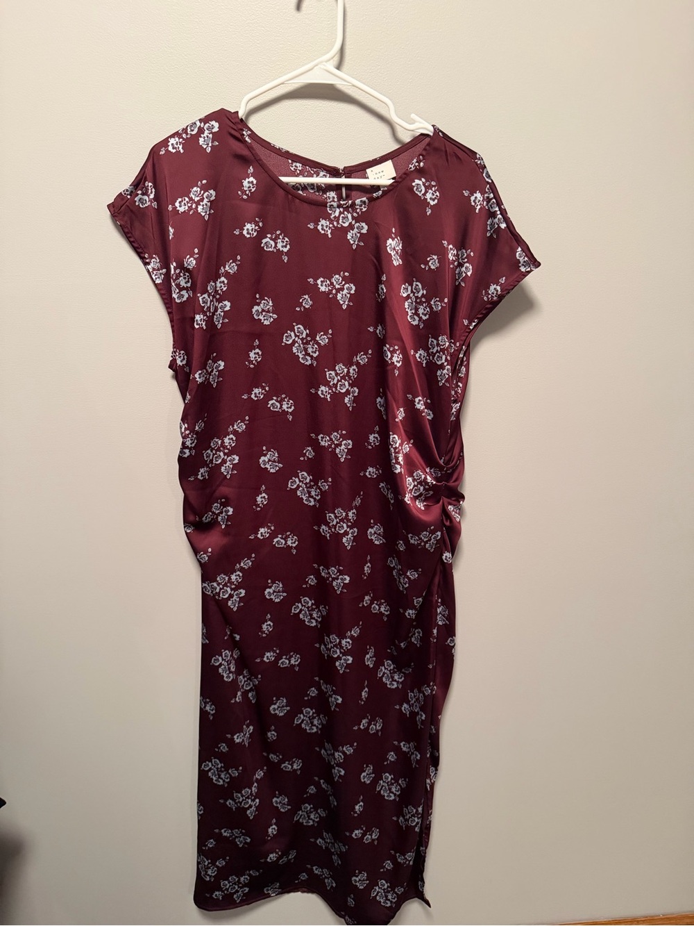 a new day Burgundy Floral Side-Ruched Midi Dress